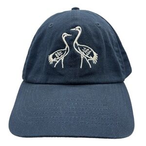 Navy Blue Cotton Baseball Cap Embroidered Cranes Birds Adjustable Strapback